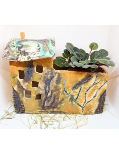 DUŻA DONICZKA  DOMEK CERAMICZNY CERAMIKI WYJĄTKOWY ozdoba handmade rękodzieło prezent urodziny 2